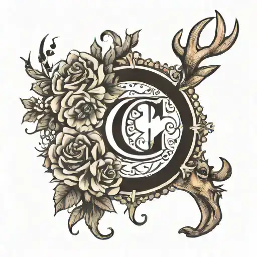 Tattoo With The Initials C And R With A Deer Antler