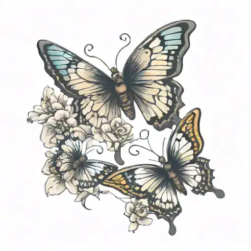 Butterfly With Half Wing As Flowers Intertwined