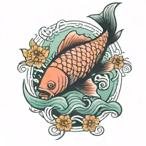 Minimalist Mugunghwa With Fish Swimming