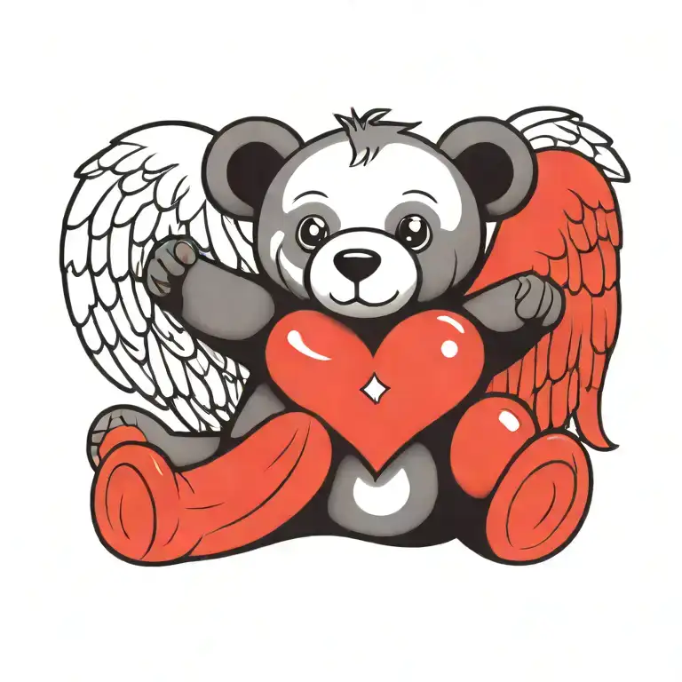 Simple Tattoo Design Of A Teddy Bear With Angel Wings And A Gem Heart