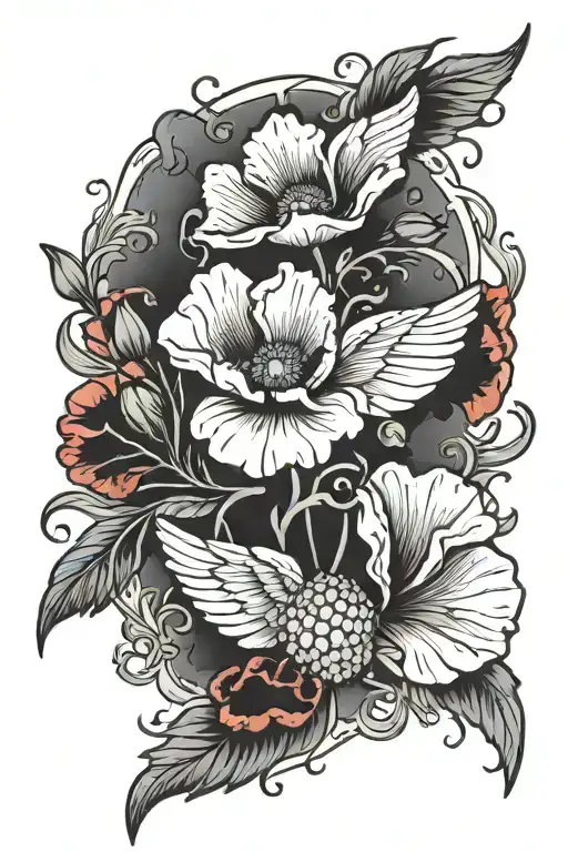 Poppy Flower And Angel Wings Spread
