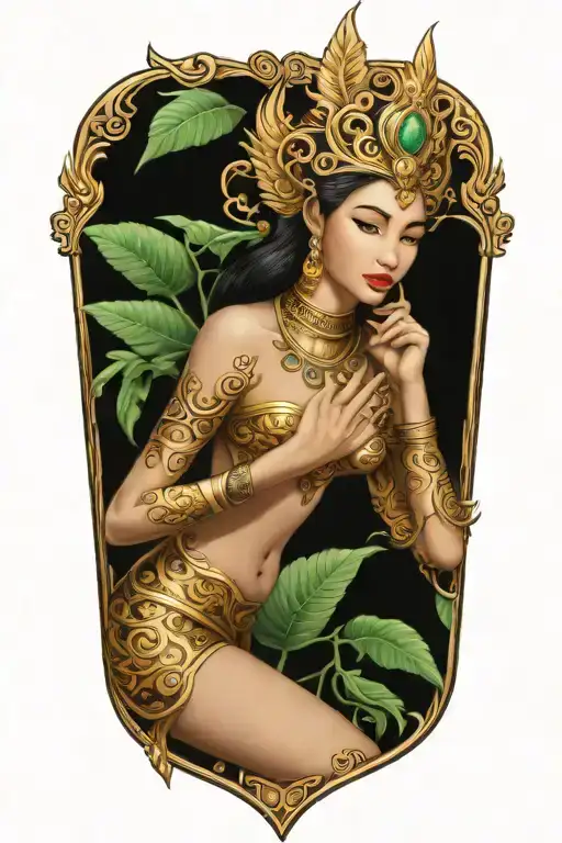 Thai Goddess Bearing Gold Shield Protection Family