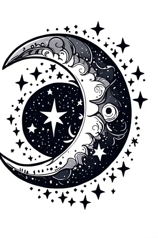 Crescent Moon Surrounded By Stars