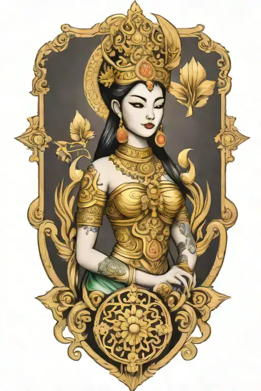 Thai Goddess Bearing Gold Shield Protection Family