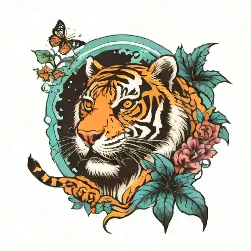 Tiger In The Sky Above A Bayou Filled