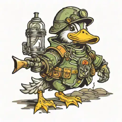 A Duck Wearing Fallout Power Armour