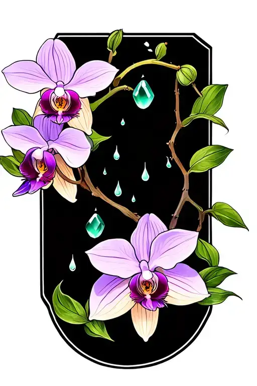 Cataleya Orchid With Jade Stone And Raindrops