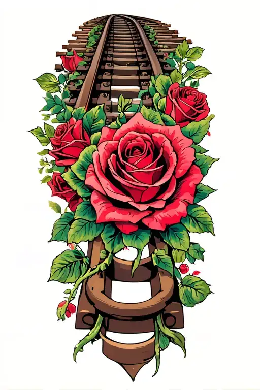 Train Track And Roses Intertwined