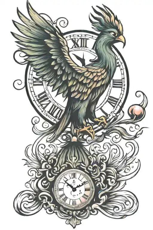 Phoenix Bird And Time Clock