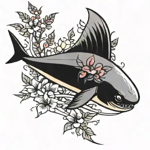 Thresher Shark With Flowers Growing From The Tail