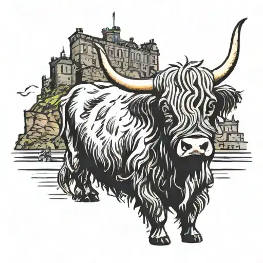 Cheeky Highland Cow In Front Of Edinburgh Castle