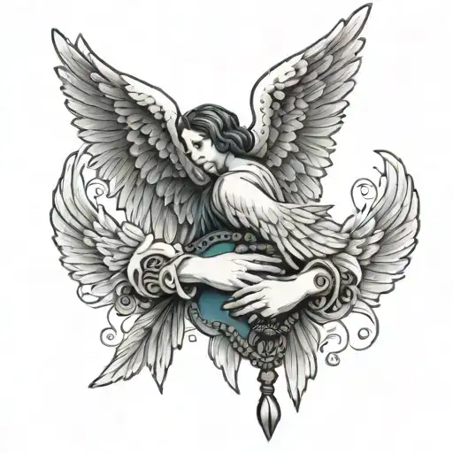 Angel Wings With Hands Holding A Rosary