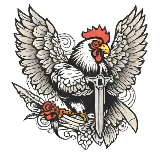 Chicken Holding A Knife On Wing