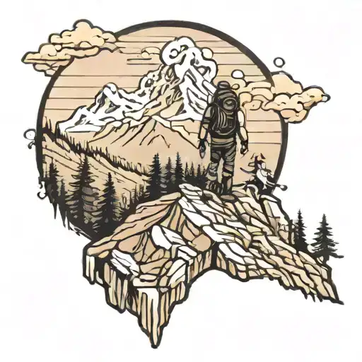 Mountain With Man Hiking