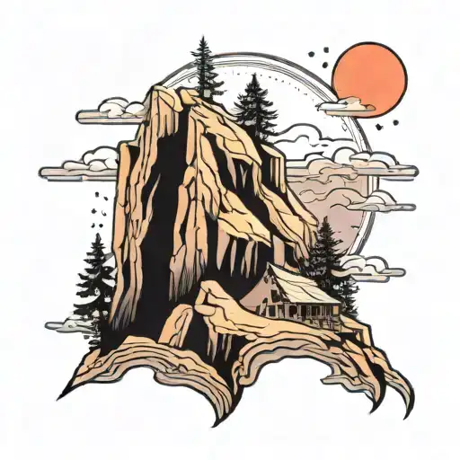 Mountain With A Man Climbing Up The Side Of It