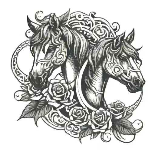 Two Horses Horse Shoe Rose