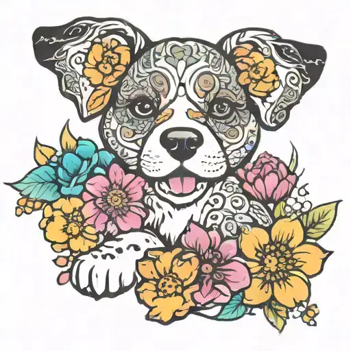 Dog Paw Filled With Colorful Flowers Blooming