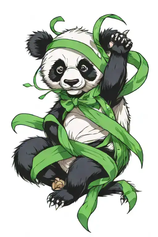 Masculine Panda With Green Ribbon