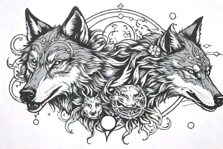 Wolves Chasing Sun And Moon