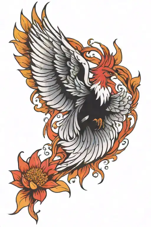 A Pheonix Wings Spread Rising From Lotus Flower