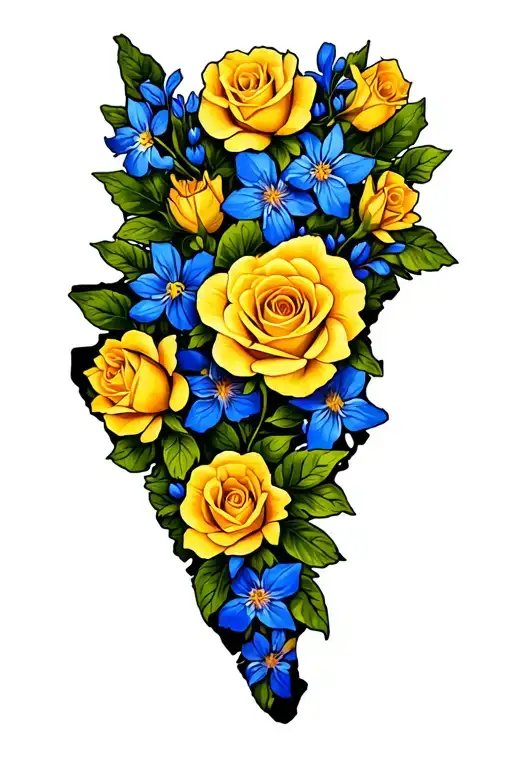 Outline Of Texas With Yellow Roses And Blue Bonnets Around It