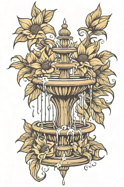 Fountain Covered By Lots Of Sunfowers Brown Background