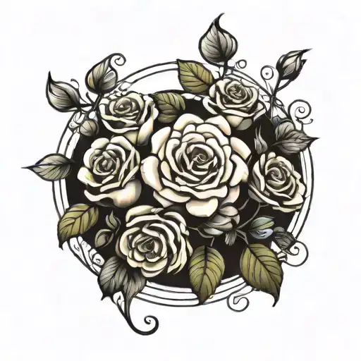 Circular Border Of Neo Traditional Roses