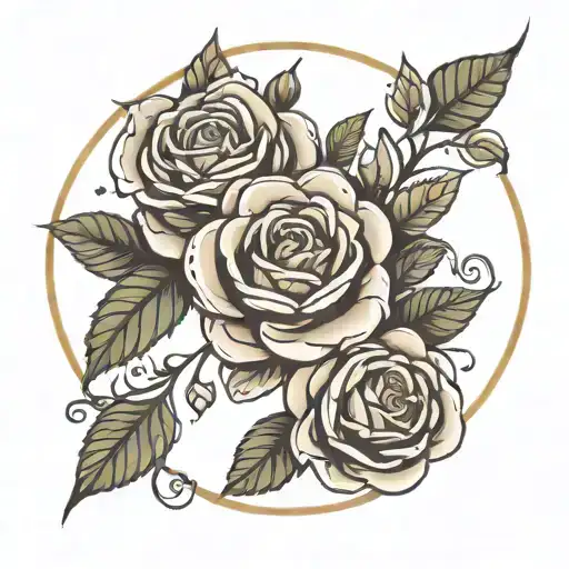 Circular Border Of Neo Traditional Roses