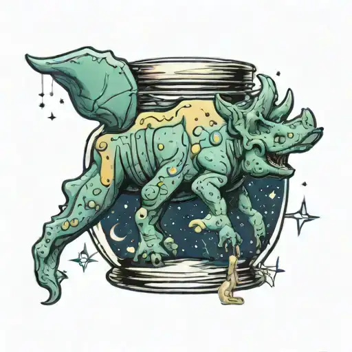 Triceratops In A Jar With The Chemical Compound For Lsd In The Background As A Constellation