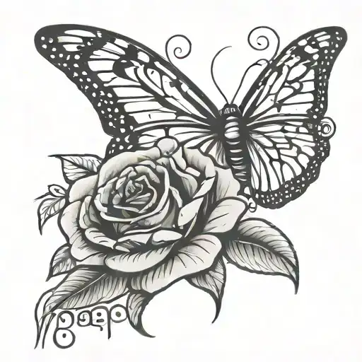 Monarch Butterfly Holding A Rose With The Word Mama Underneath In Cursive