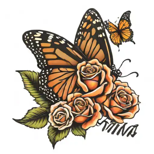 Monarch Butterfly Holding A Rose With The Word Mama Underneath In Cursive