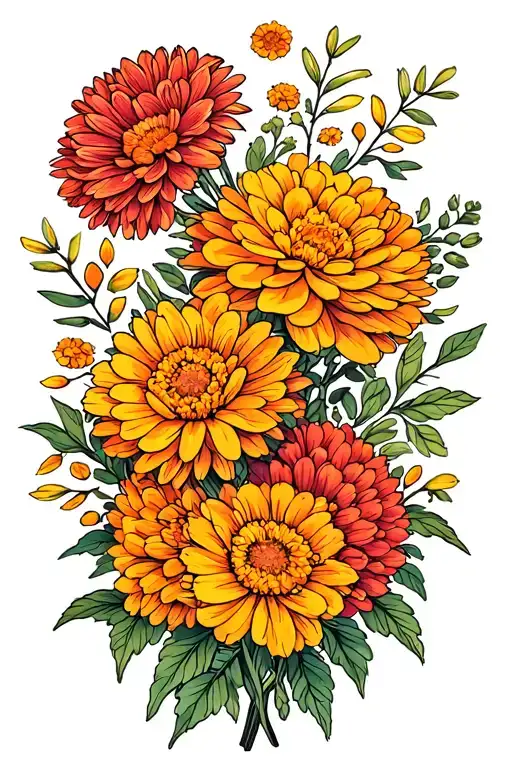 Marigold Flowers And Chrysanthemum Bouquet