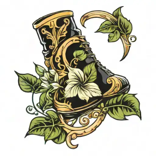 Neo-traditional Knee Tattoo Of Pothos Plant Leafs In A Horseshoe Shape