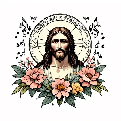 Sleep Token Music Band Symbol With Flowers Surrounding Jesus Stripped