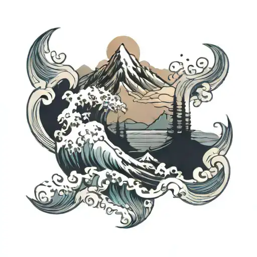 A Wave And Mountain Range