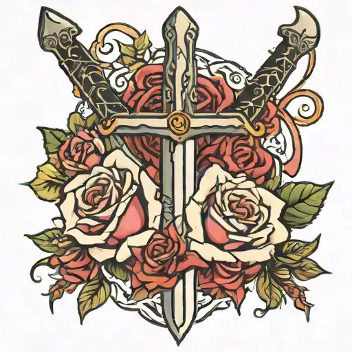 Sword And Roses Intertwined
