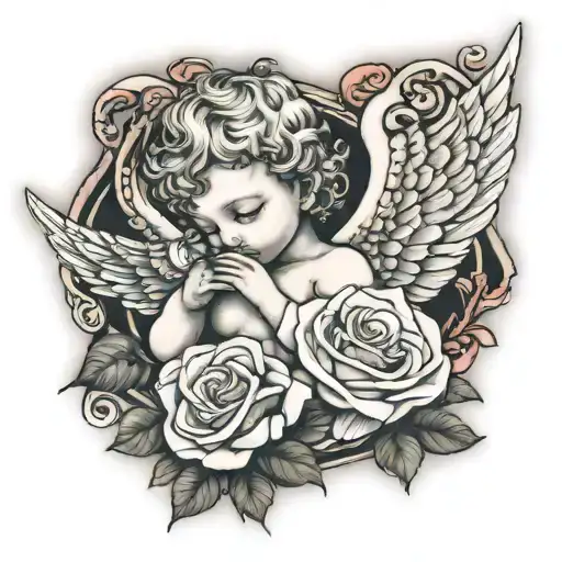 Cherub Angel Holding Rose