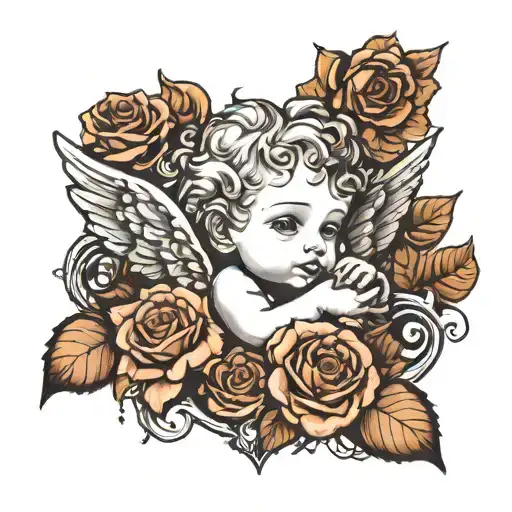 Cherub Angel Holding Rose Autumn