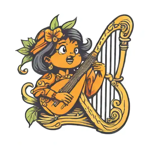 Clementine Orange Cartoon Character Playing A Harp