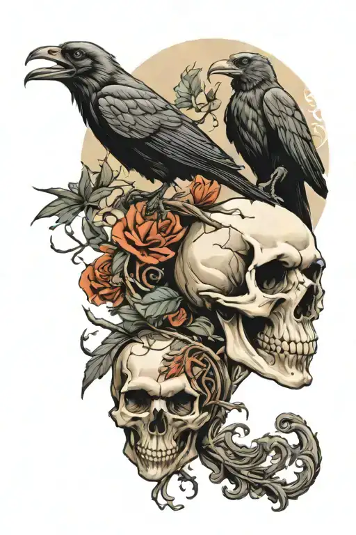 Skull And Raven Perched
