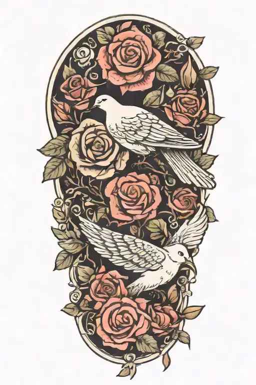 Wreath Of Roses And A Seated Dove