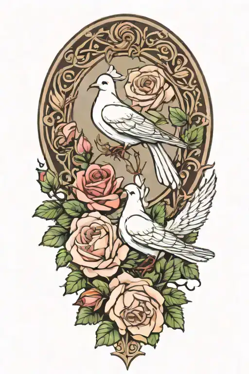 Wreath Of Roses And A Seated Dove