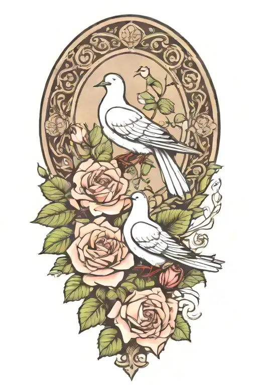 Wreath Of Roses And A Seated Dove