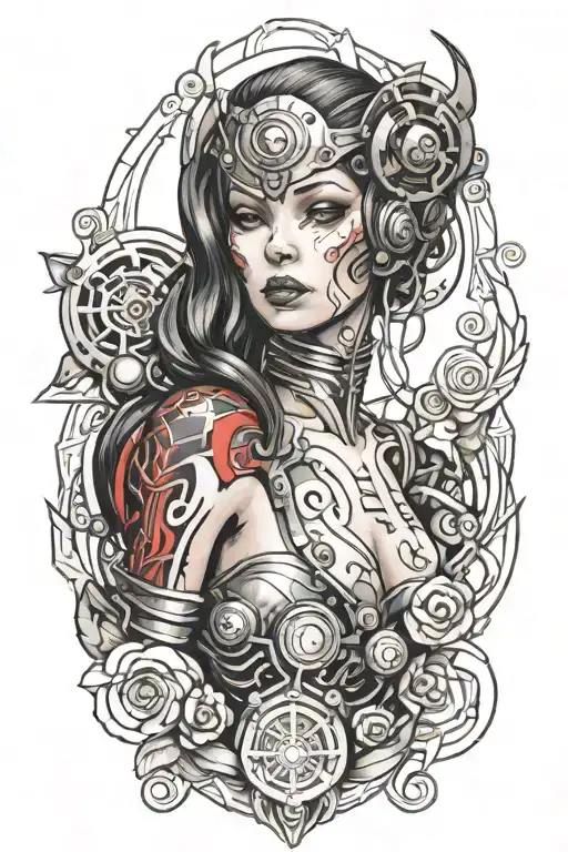 Cyborg Girls Upper Part With Dark Ornament