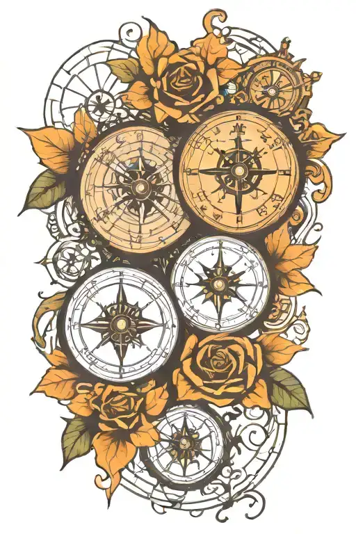 Compass Rose And Clock On World Map