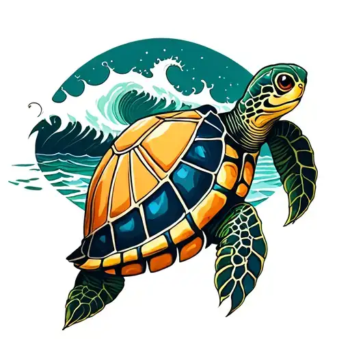 Ocean Waves Crashing On The Beach With Sea Turlte Background