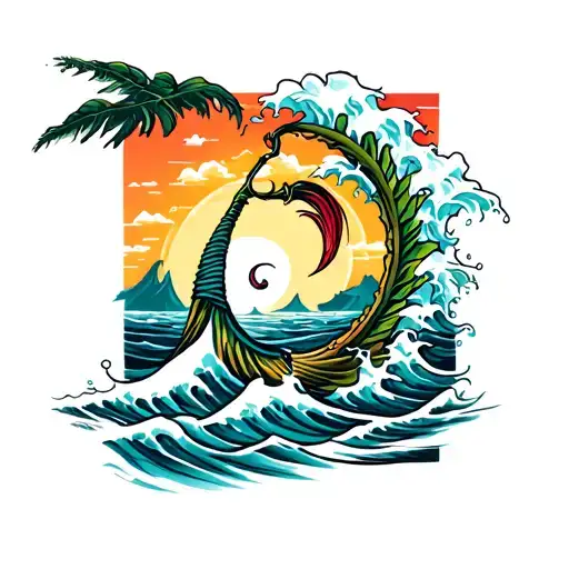 Ocean Waves Crashing On The Beach With Makau Hook Background