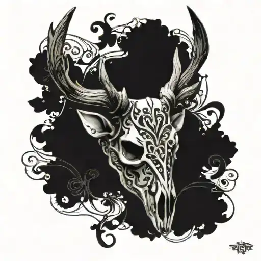 Deer Skull From The Side With Blackwork Design