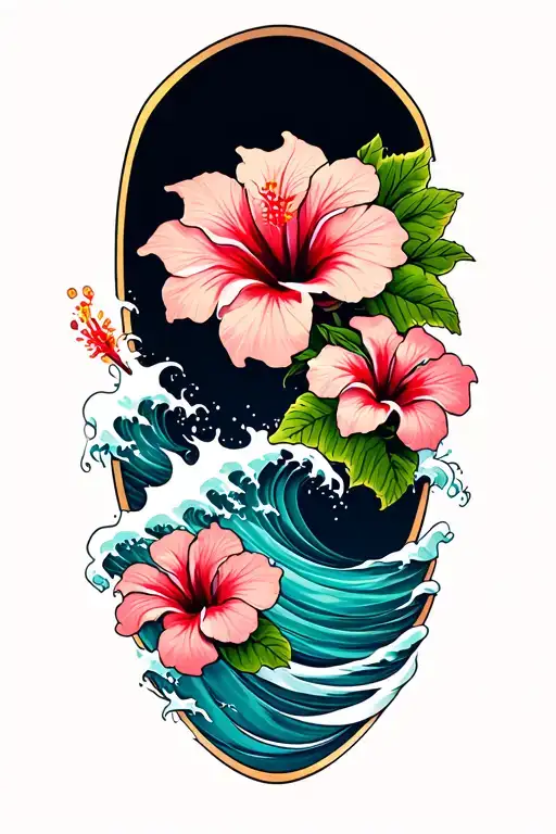 Ocean Waves Crashing On The Beach Hibiscus On The Bottom