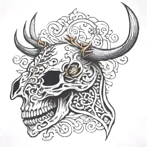Deer Skull From The Side With Blackwork